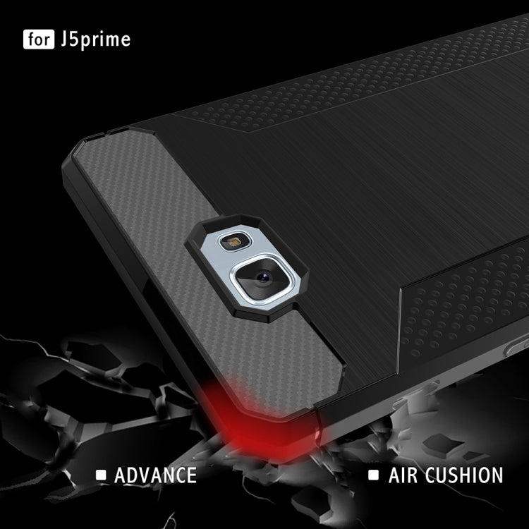 For Galaxy J5 Prime Brushed Texture Carbon Fiber Anti-slip TPU Protective Cover Case