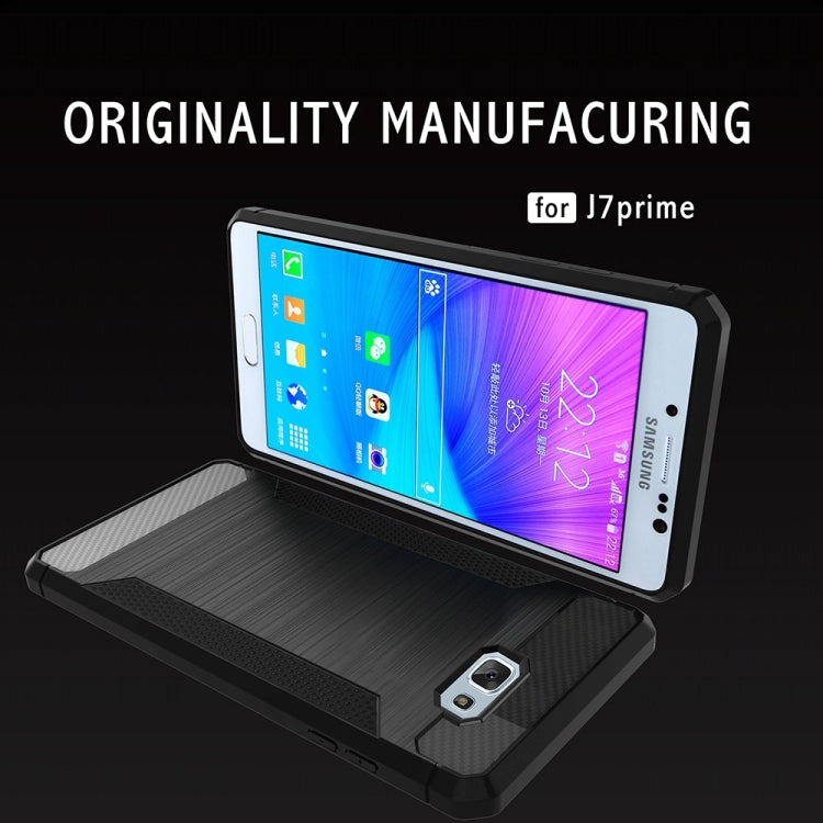 For Galaxy J7 Prime Brushed Texture Carbon Fiber Anti-slip TPU Protective Cover Case