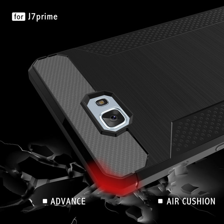 For Galaxy J7 Prime Brushed Texture Carbon Fiber Anti-slip TPU Protective Cover Case