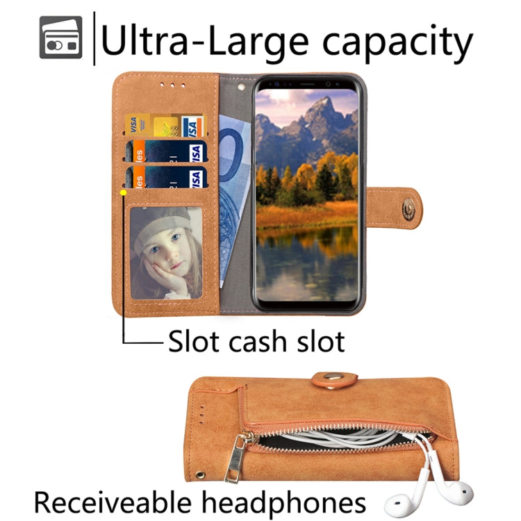 For Galaxy S8 Zipper Earphones Storage Magnetic Frosted Leather Case with Holder & Card Slots & Wallet