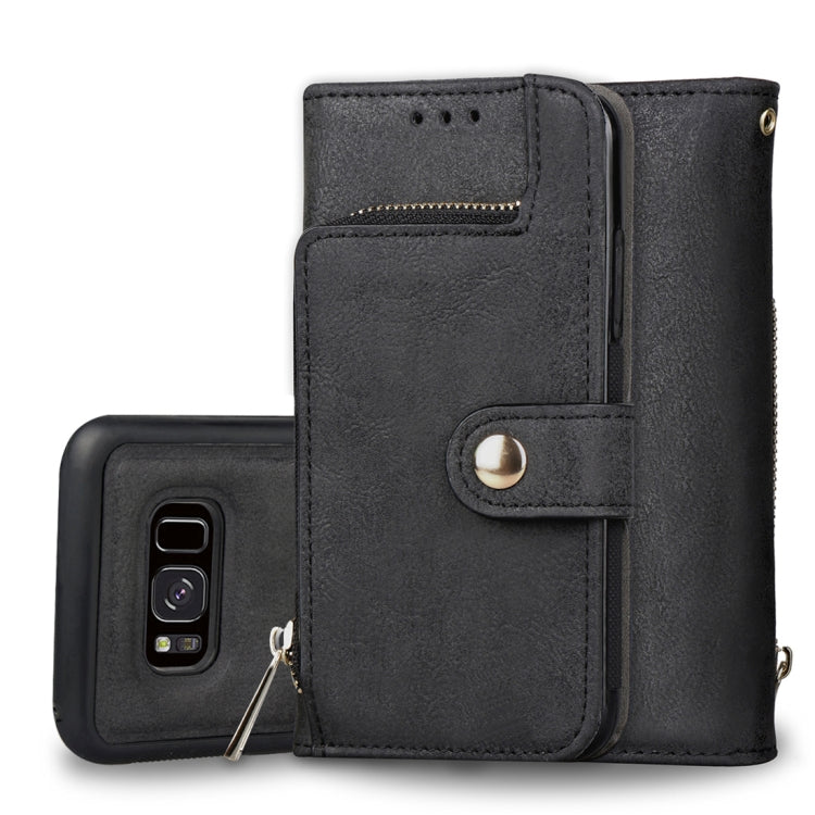 For Galaxy S8 Zipper Earphones Storage Magnetic Frosted Leather Case with Holder & Card Slots & Wallet