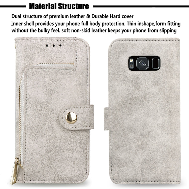 For Galaxy S8 Zipper Earphones Storage Magnetic Frosted Leather Case with Holder & Card Slots & Wallet