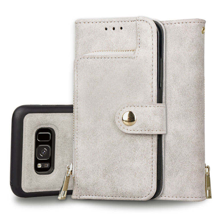 For Galaxy S8 Zipper Earphones Storage Magnetic Frosted Leather Case with Holder & Card Slots & Wallet
