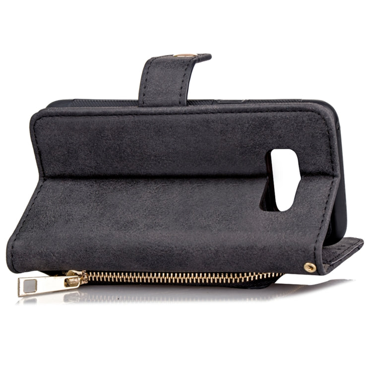 For Galaxy S8+ Zipper Earphones Storage Magnetic Frosted Leather Case with Holder & Card Slots & Wallet