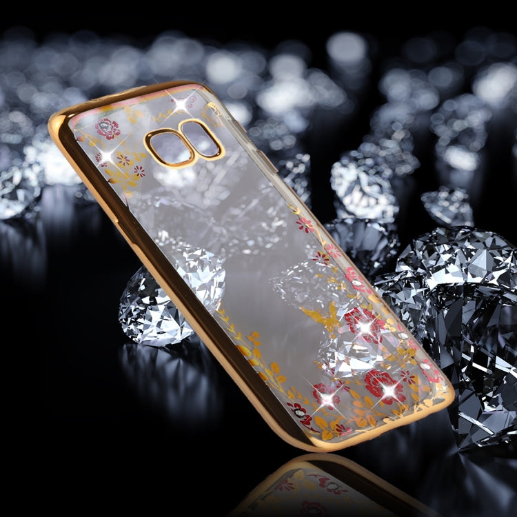 For Galaxy S7 Edge Flowers Pattern Diamond Encrusted Electroplating Soft TPU Protective Cover Case
