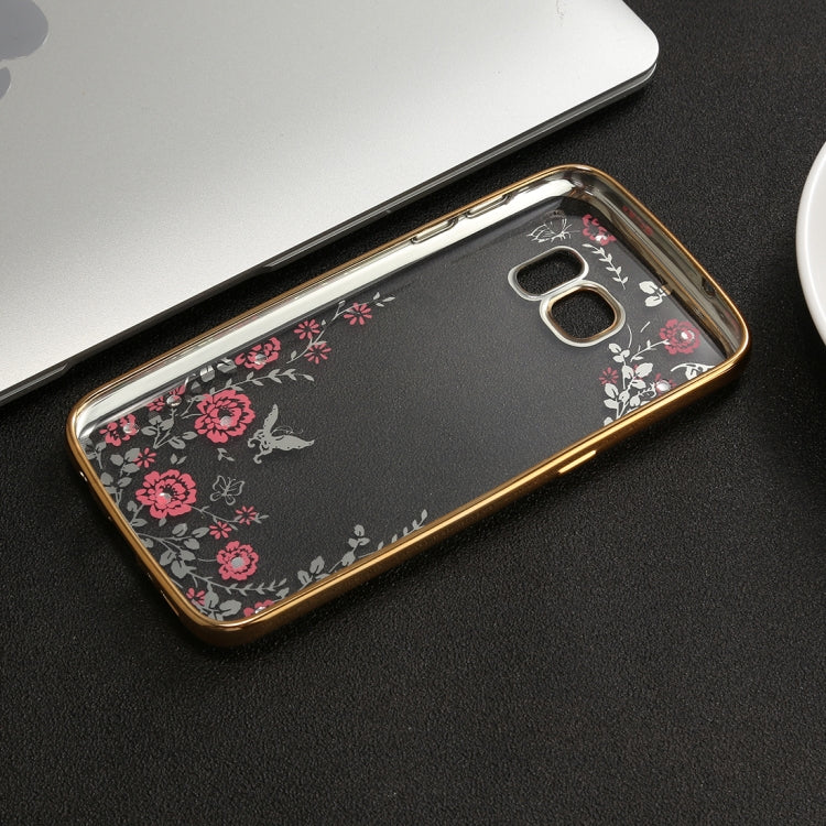 For Galaxy S7 Edge Flowers Pattern Diamond Encrusted Electroplating Soft TPU Protective Cover Case