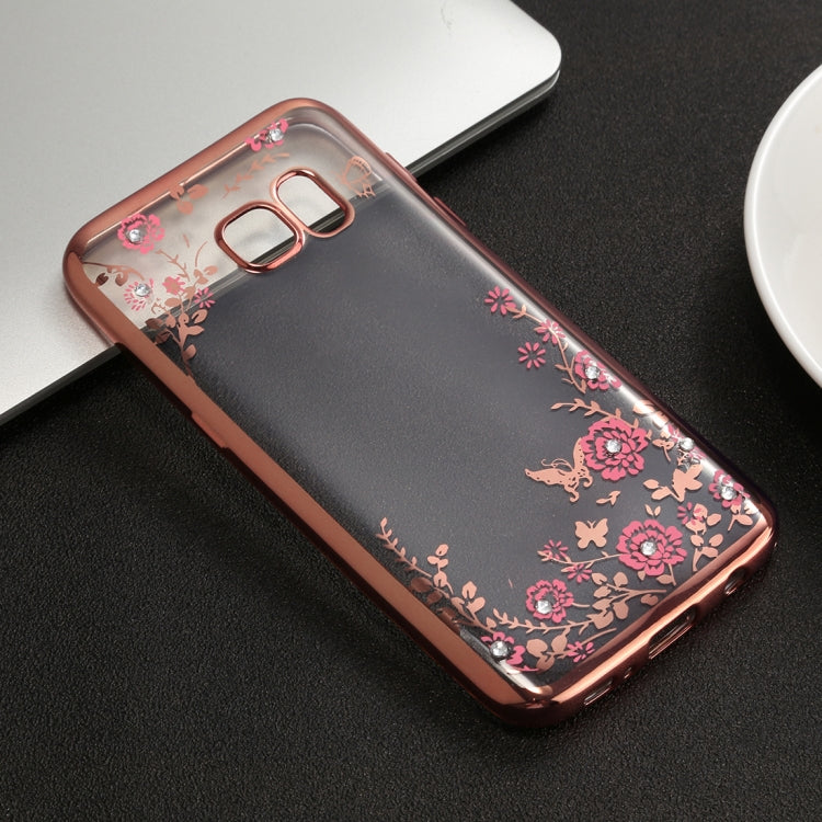 For Galaxy S7 Edge Flowers Pattern Diamond Encrusted Electroplating Soft TPU Protective Cover Case