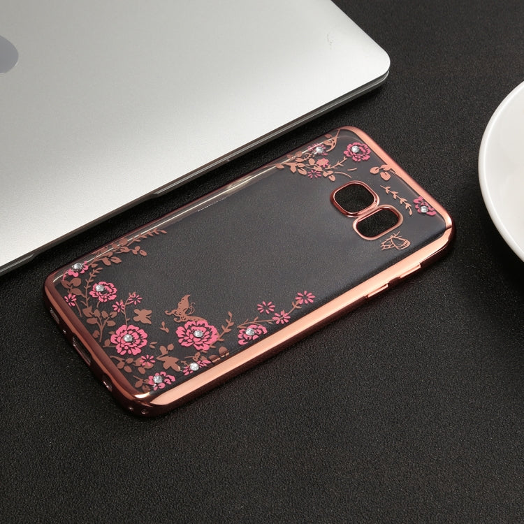 For Galaxy S7 Edge Flowers Pattern Diamond Encrusted Electroplating Soft TPU Protective Cover Case