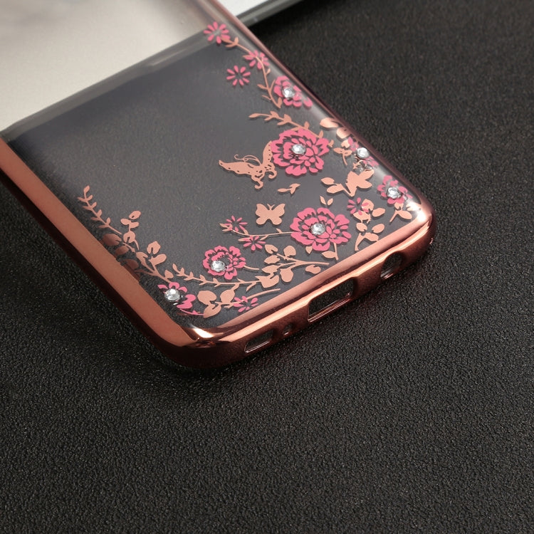 For Galaxy S7 Edge Flowers Pattern Diamond Encrusted Electroplating Soft TPU Protective Cover Case