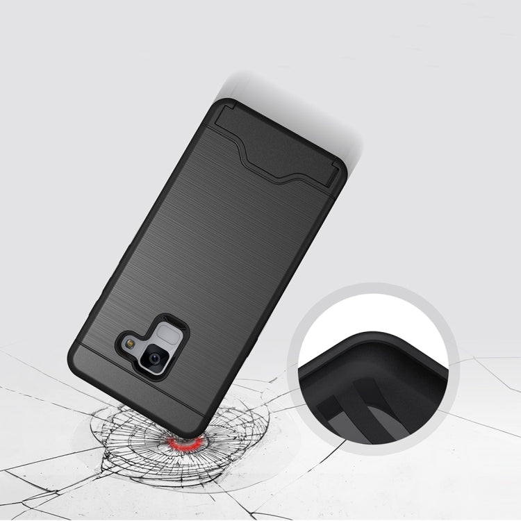 For Galaxy A8+ (2018) Brushed Texture Separable PC + TPU Protective Combination Back Case with Holder & Card Slot