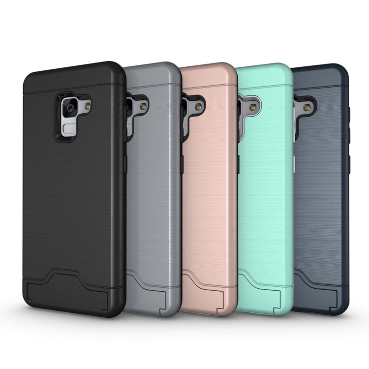 For Galaxy A8+ (2018) Brushed Texture Separable PC + TPU Protective Combination Back Case with Holder & Card Slot