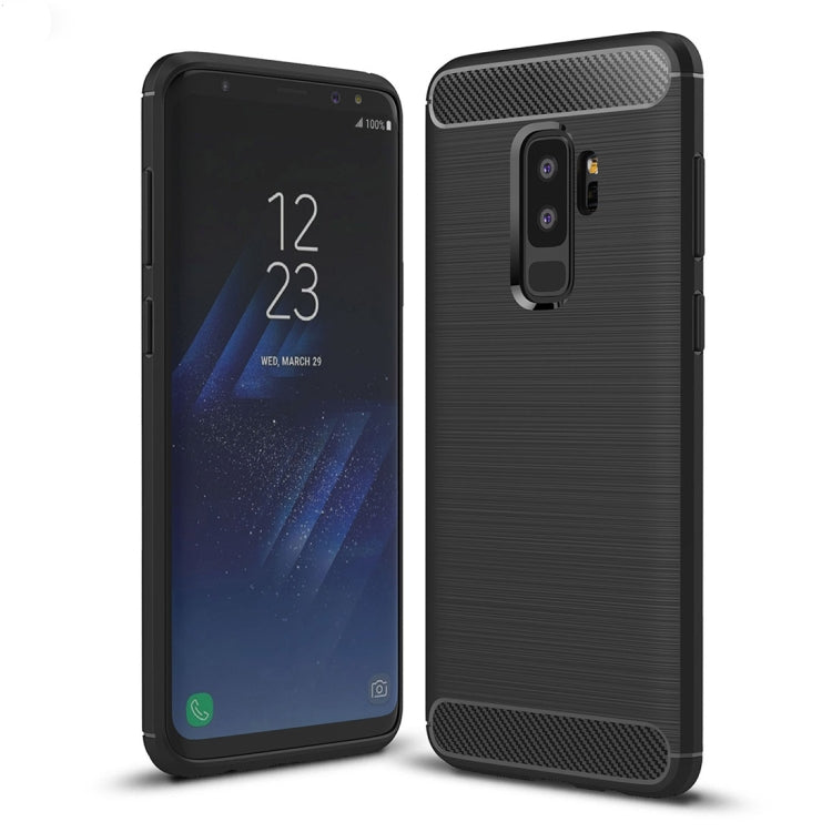 For Galaxy S9+ Brushed Carbon Fiber Texture Soft TPU Anti-skip Protective Cover Back Case