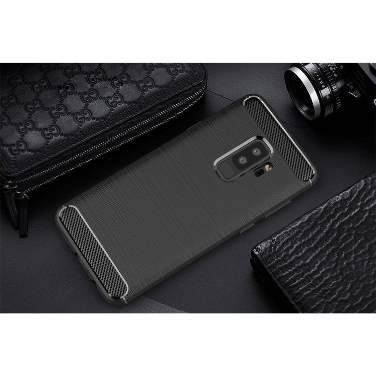 For Galaxy S9+ Brushed Carbon Fiber Texture Soft TPU Anti-skip Protective Cover Back Case