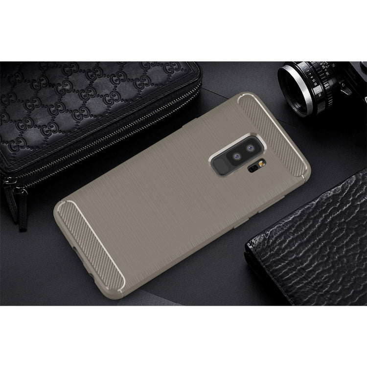 For Galaxy S9+ Brushed Carbon Fiber Texture Soft TPU Anti-skip Protective Cover Back Case
