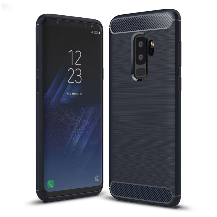 For Galaxy S9+ Brushed Carbon Fiber Texture Soft TPU Anti-skip Protective Cover Back Case