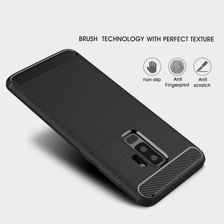 For Galaxy S9+ Brushed Carbon Fiber Texture Soft TPU Anti-skip Protective Cover Back Case