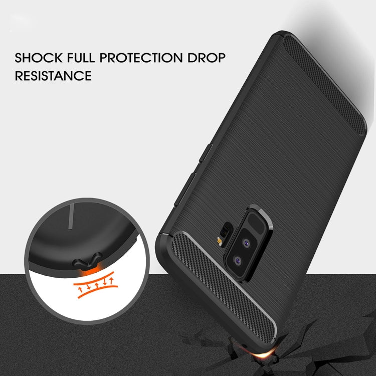 For Galaxy S9+ Brushed Carbon Fiber Texture Soft TPU Anti-skip Protective Cover Back Case