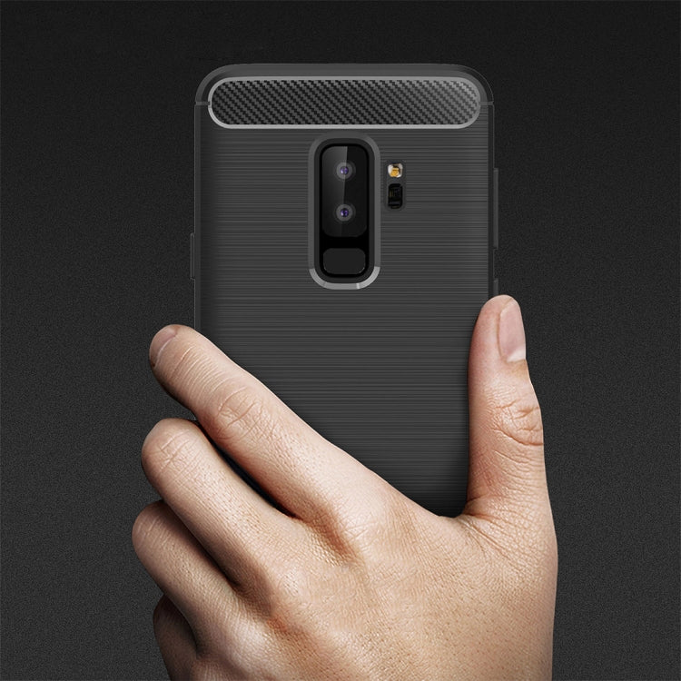 For Galaxy S9+ Brushed Carbon Fiber Texture Soft TPU Anti-skip Protective Cover Back Case