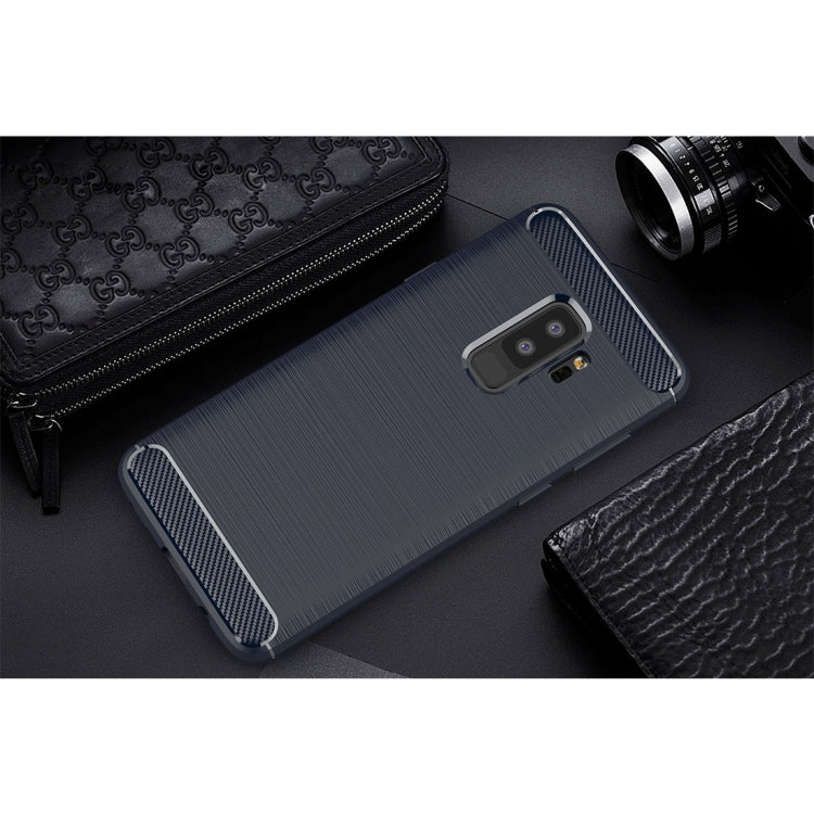 For Galaxy S9+ Brushed Carbon Fiber Texture Soft TPU Anti-skip Protective Cover Back Case
