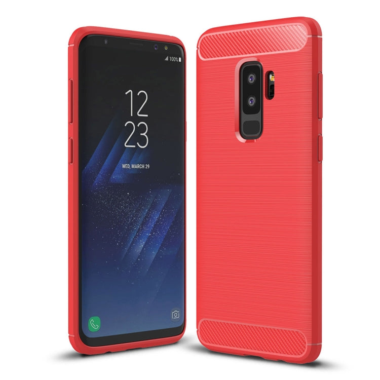 For Galaxy S9+ Brushed Carbon Fiber Texture Soft TPU Anti-skip Protective Cover Back Case
