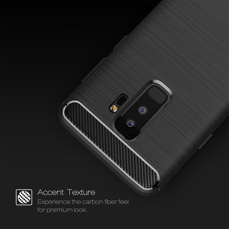 For Galaxy S9+ Brushed Carbon Fiber Texture Soft TPU Anti-skip Protective Cover Back Case