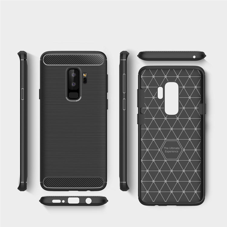 For Galaxy S9+ Brushed Carbon Fiber Texture Soft TPU Anti-skip Protective Cover Back Case