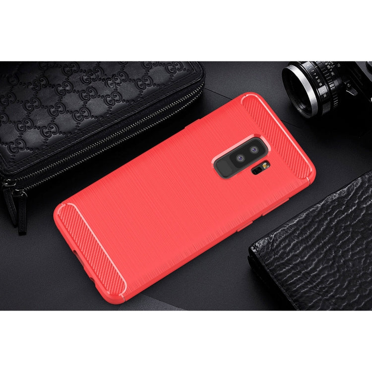 For Galaxy S9+ Brushed Carbon Fiber Texture Soft TPU Anti-skip Protective Cover Back Case