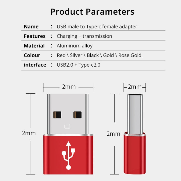 USB-C / Type-C Female to USB 2.0 Male Aluminum Alloy Adapter, Support Charging & Transmission