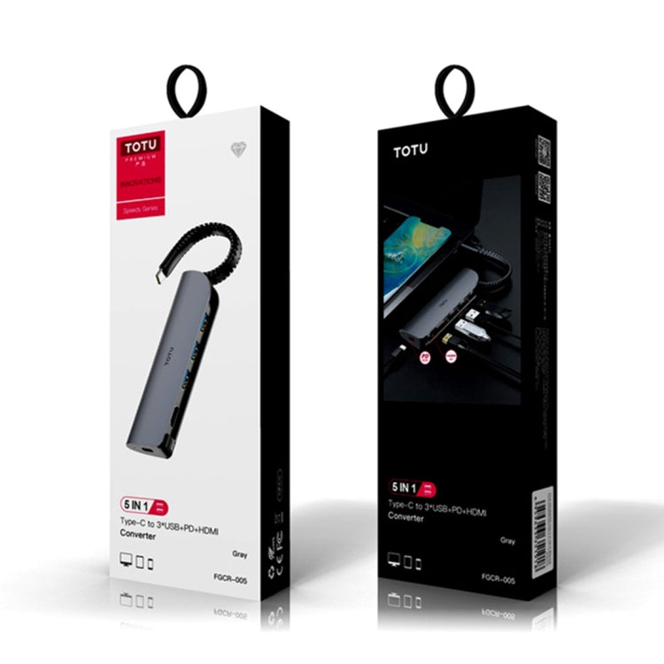TOTU FGCR-005 Speedy Series 5 in 1 USB-C / Type-C to 3 x USB 3.0 + HDMI + PD Port HUB Converter