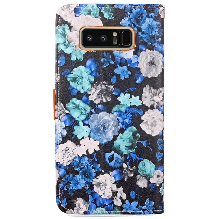 For Galaxy Note 8 Ink Flower Pattern Horizontal Flip Leather Case with Holder & Card Slots & Wallet & Photo Frame & Lanyard (Blue)