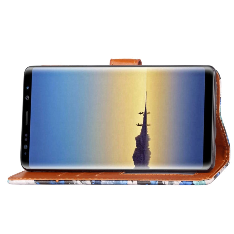 For Galaxy Note 8 Ink Flower Pattern Horizontal Flip Leather Case with Holder & Card Slots & Wallet & Photo Frame & Lanyard (Blue)