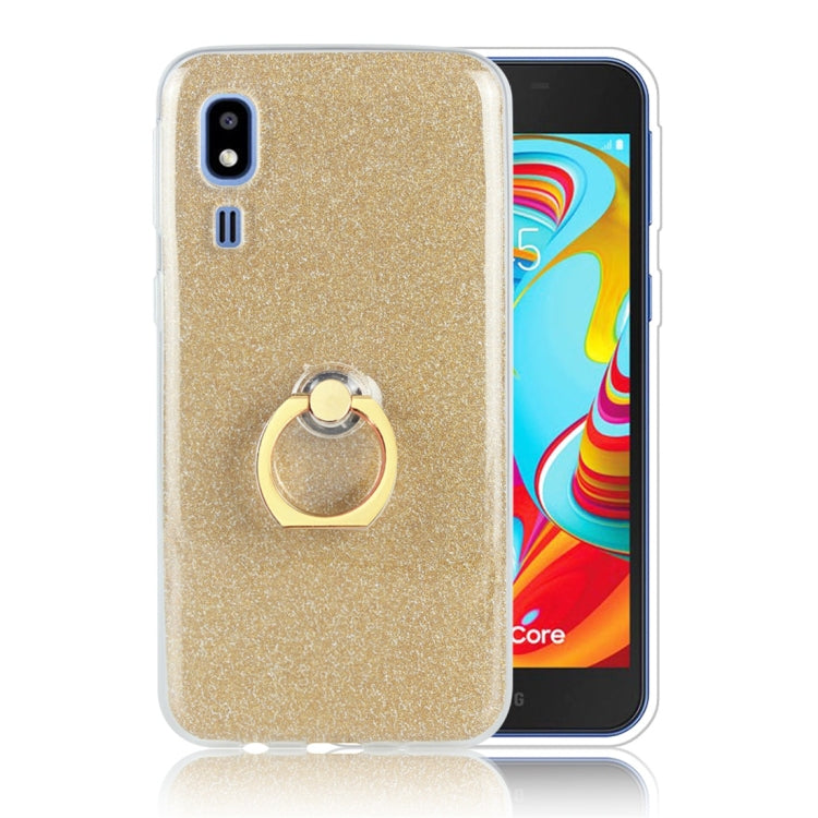 Glittery Powder Shockproof TPU Protective Case for Galaxy A2 Core, with 360 Degree Rotation Ring Holder