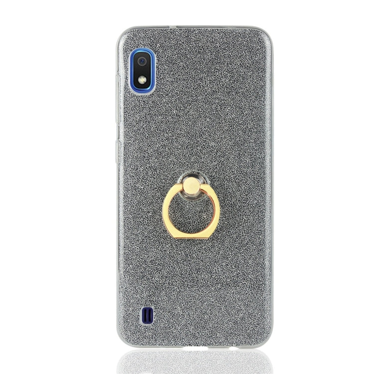 Glittery Powder Shockproof TPU Protective Case for Galaxy A10, with 360 Degree Rotation Ring Holder