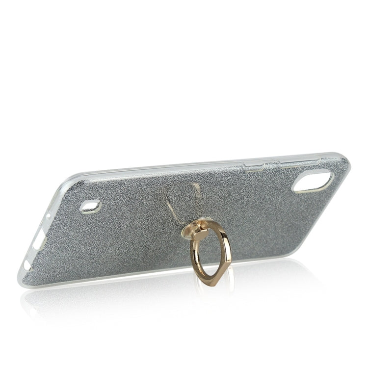 Glittery Powder Shockproof TPU Protective Case for Galaxy A10, with 360 Degree Rotation Ring Holder