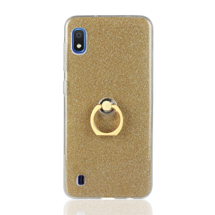 Glittery Powder Shockproof TPU Protective Case for Galaxy A10, with 360 Degree Rotation Ring Holder