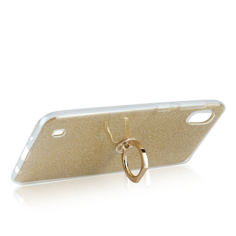 Glittery Powder Shockproof TPU Protective Case for Galaxy A10, with 360 Degree Rotation Ring Holder