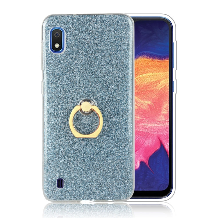 Glittery Powder Shockproof TPU Protective Case for Galaxy A10, with 360 Degree Rotation Ring Holder