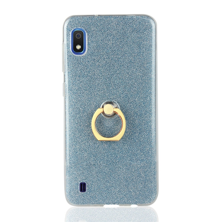 Glittery Powder Shockproof TPU Protective Case for Galaxy A10, with 360 Degree Rotation Ring Holder