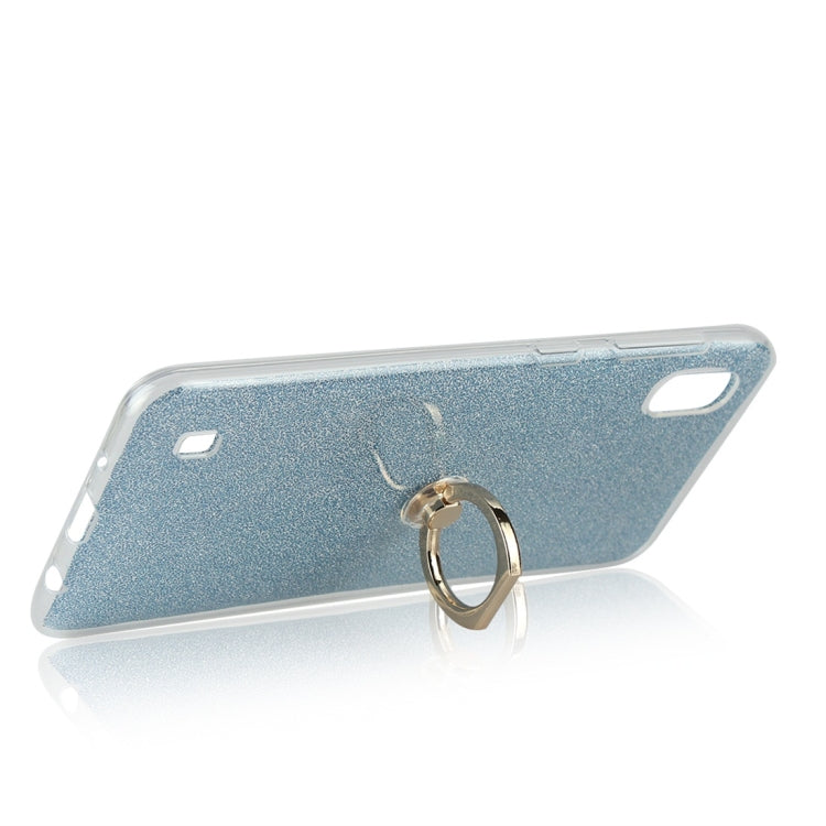 Glittery Powder Shockproof TPU Protective Case for Galaxy A10, with 360 Degree Rotation Ring Holder