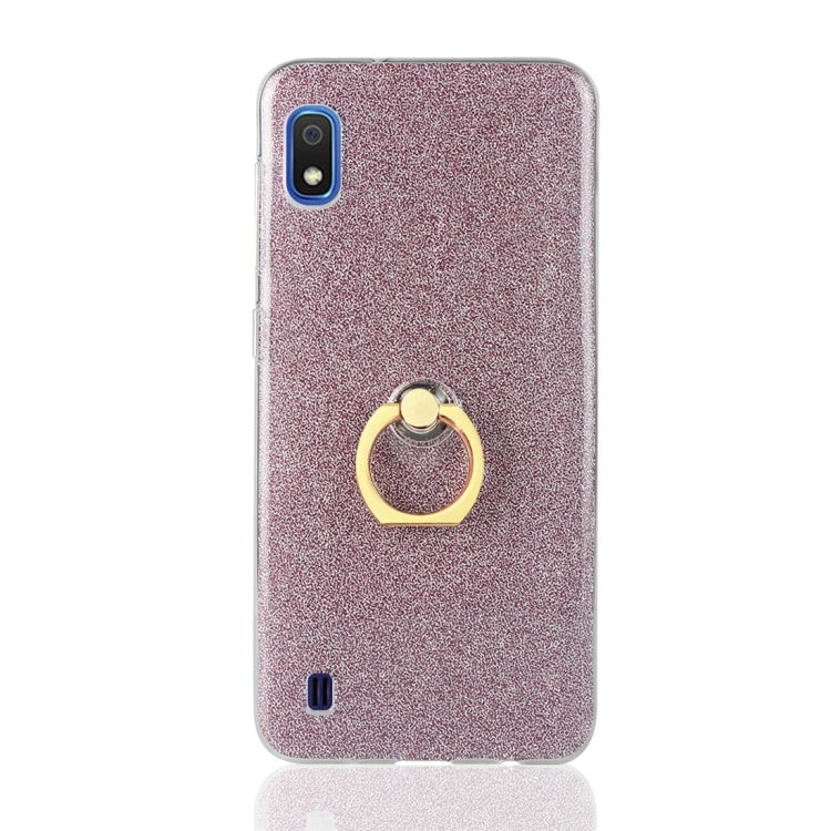 Glittery Powder Shockproof TPU Protective Case for Galaxy A10, with 360 Degree Rotation Ring Holder