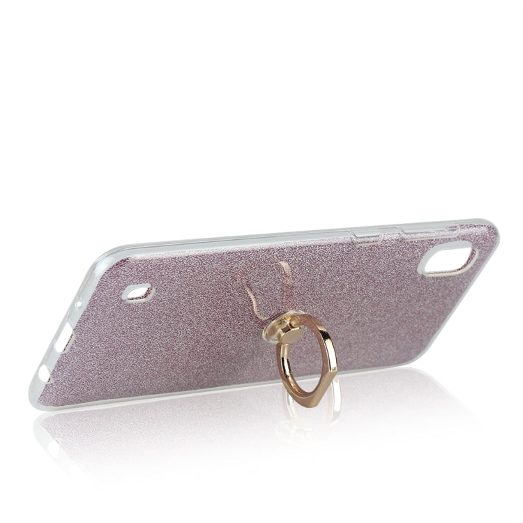 Glittery Powder Shockproof TPU Protective Case for Galaxy A10, with 360 Degree Rotation Ring Holder