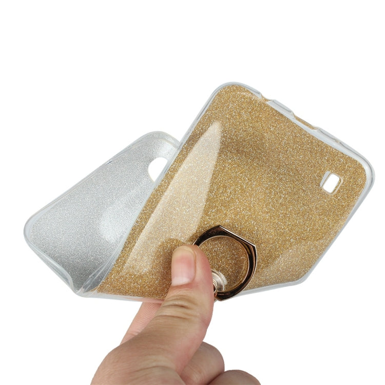 Glittery Powder Shockproof TPU Protective Case for Galaxy A10, with 360 Degree Rotation Ring Holder