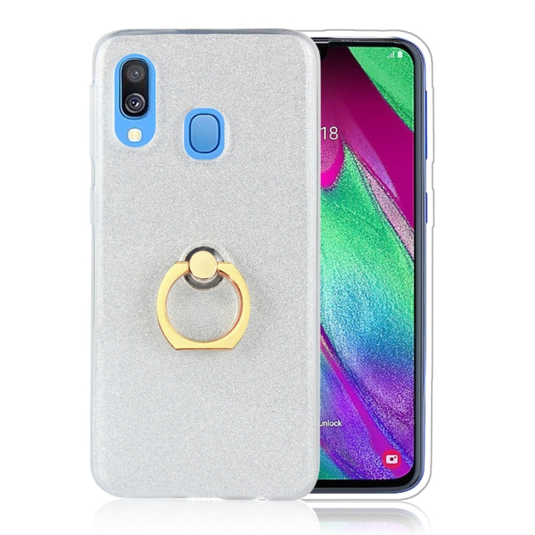 Glittery Powder Shockproof TPU Protective Case for Galaxy A30 , with 360 Degree Rotation Ring Holder