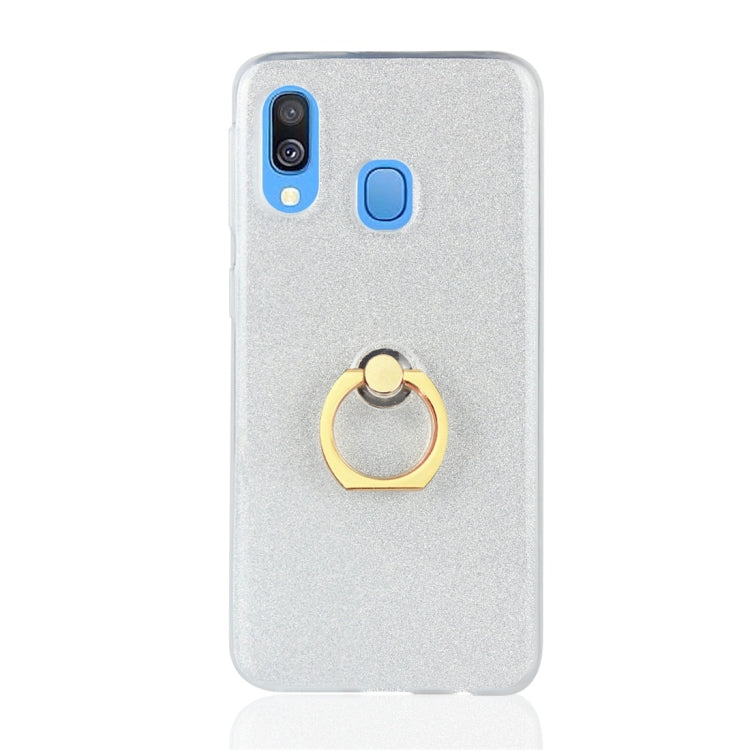 Glittery Powder Shockproof TPU Protective Case for Galaxy A30 , with 360 Degree Rotation Ring Holder