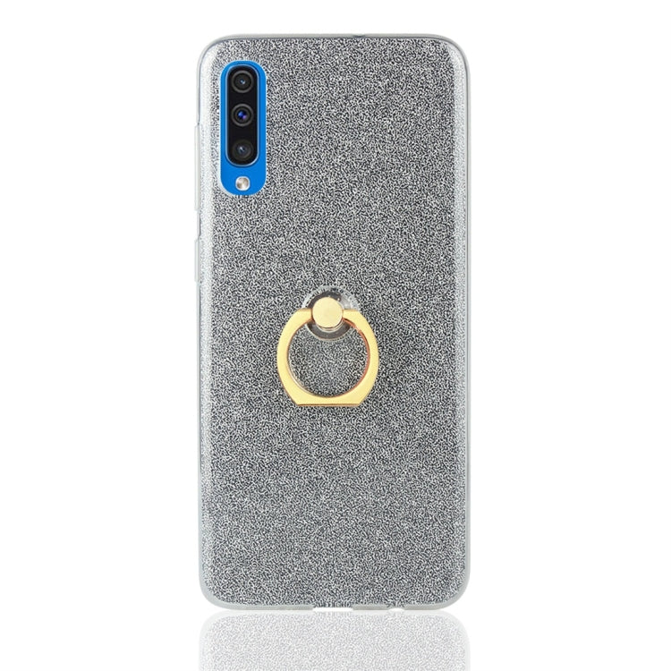 Glittery Powder Shockproof TPU Protective Case for Galaxy A50, with 360 Degree Rotation Ring Holder