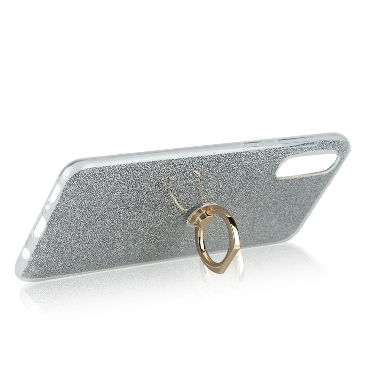 Glittery Powder Shockproof TPU Protective Case for Galaxy A50, with 360 Degree Rotation Ring Holder