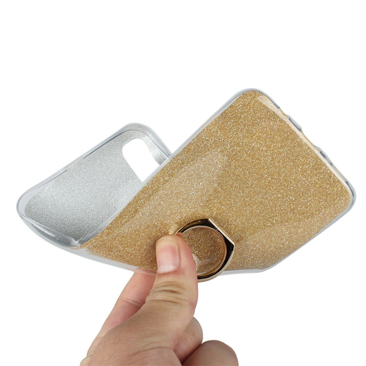 Glittery Powder Shockproof TPU Protective Case for Galaxy A50, with 360 Degree Rotation Ring Holder