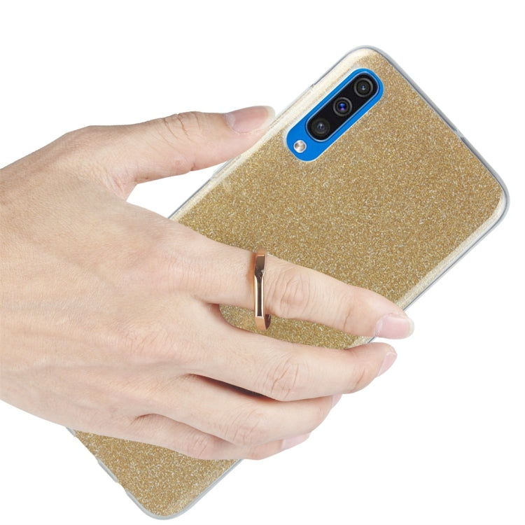 Glittery Powder Shockproof TPU Protective Case for Galaxy A50, with 360 Degree Rotation Ring Holder