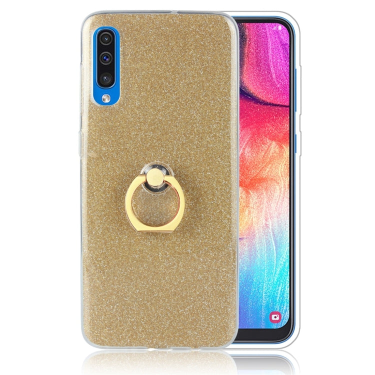 Glittery Powder Shockproof TPU Protective Case for Galaxy A50, with 360 Degree Rotation Ring Holder