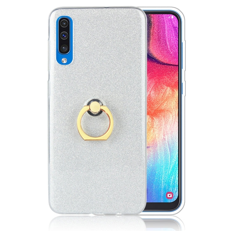 Glittery Powder Shockproof TPU Protective Case for Galaxy A50, with 360 Degree Rotation Ring Holder